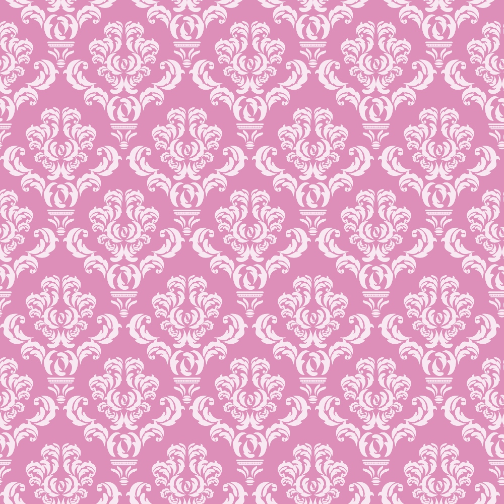 Pink and white damask pattern with intricate floral motifs repeating across the image.