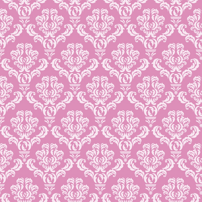 Pink and white damask pattern with intricate floral motifs repeating across the image.