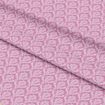 Simple Damask White on Pink Quilting Cotton Fabric