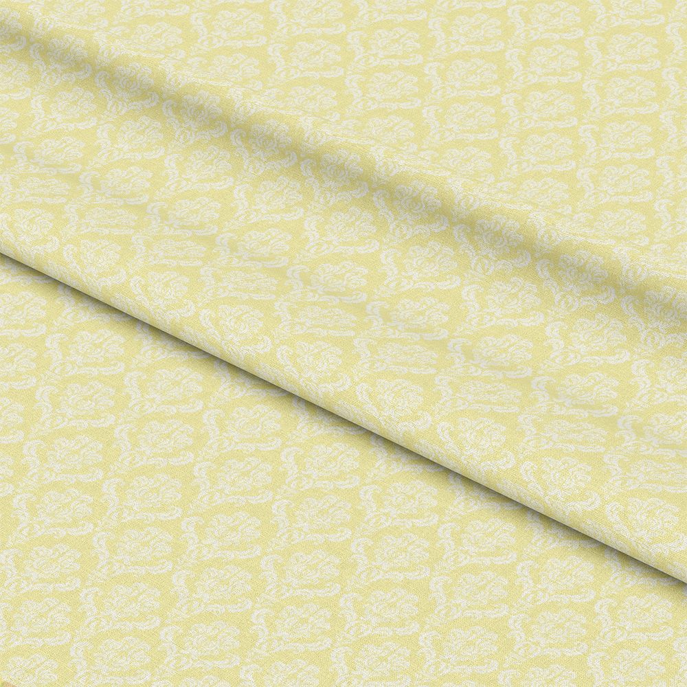 Simple Damask White on Yellow Quilting Cotton Fabric