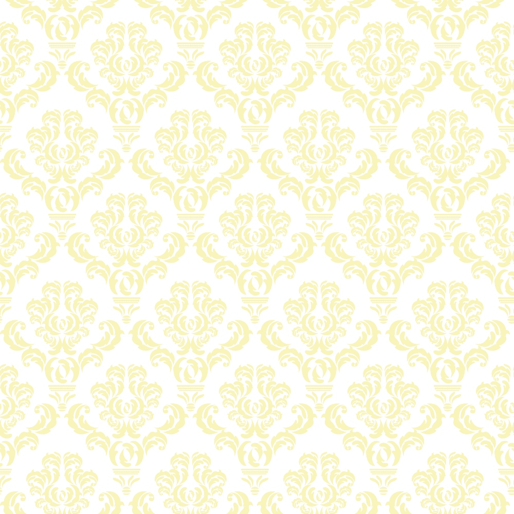 Yellow damask pattern on a white background.