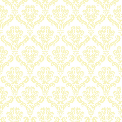 Yellow damask pattern on a white background.