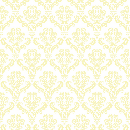 Yellow damask pattern on a white background.