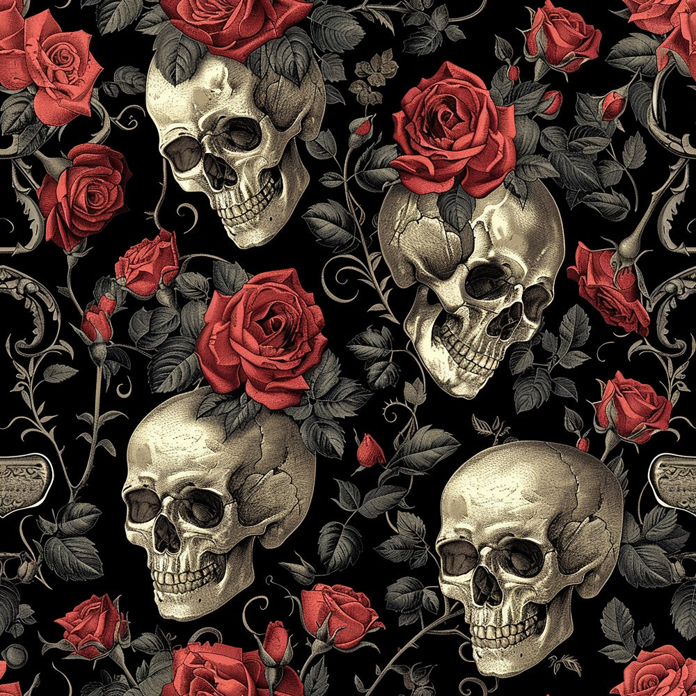 Skulls and Roses Pattern 5 Quilting Cotton Fabric