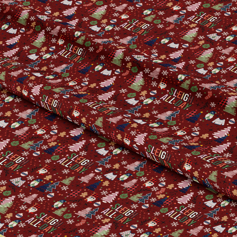 Sleigh All Day Dark Red Quilting Cotton Fabric