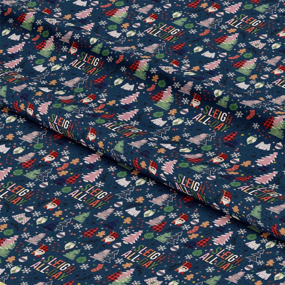 Sleigh All Day Navy Quilting Cotton Fabric