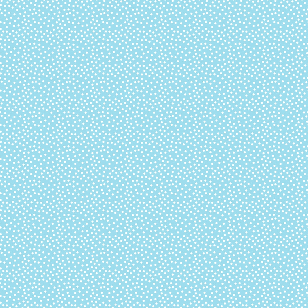 Light blue background with small white polka dots evenly distributed across the surface.