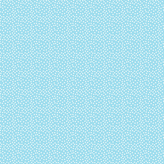 Light blue background with small white polka dots evenly distributed across the surface.