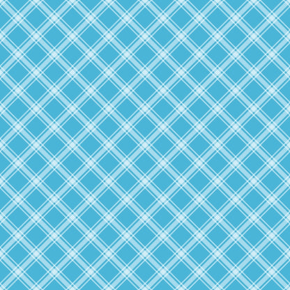 A blue and white crisscross plaid pattern with intersecting diagonal lines forming diamond shapes.