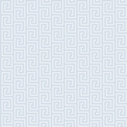 A seamless Greek key pattern with blue and white interlocking geometric shapes.