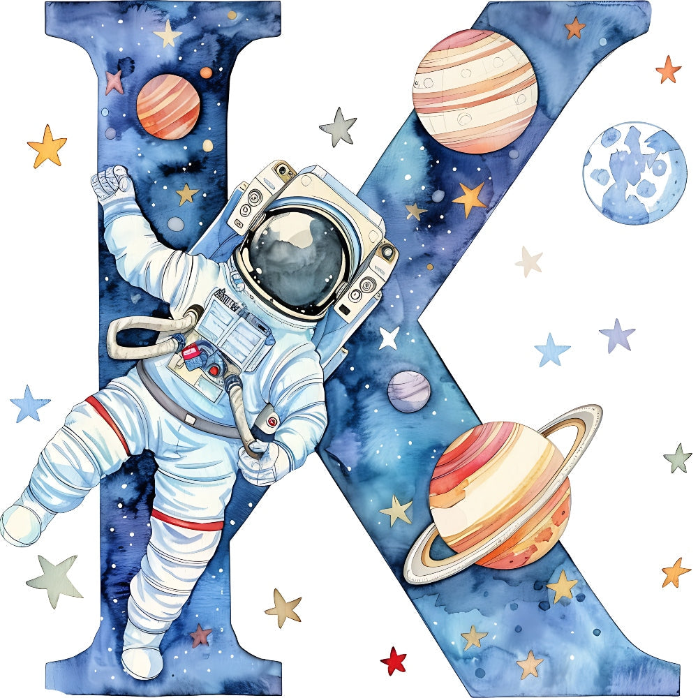 Space Alphabet Letter K Fabric Panel