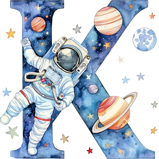 Space Alphabet Letter K Fabric Panel