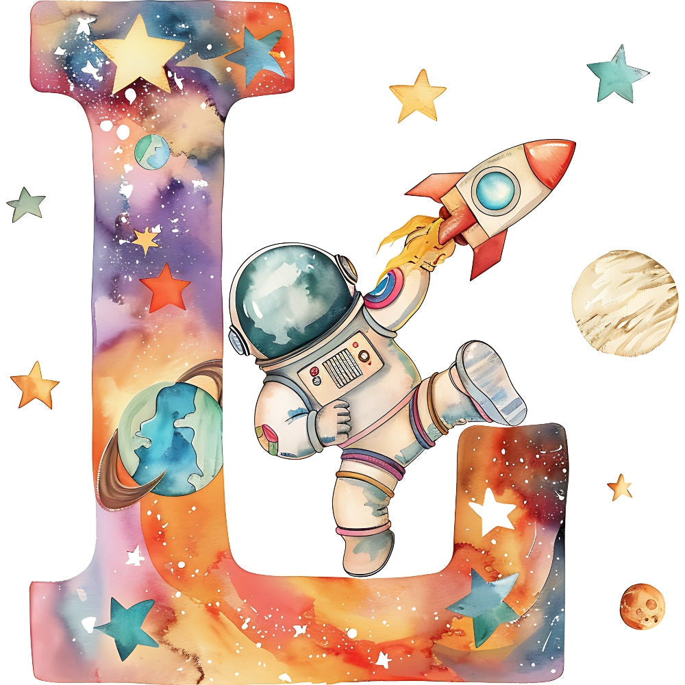 Space Alphabet Letter L Fabric Panel