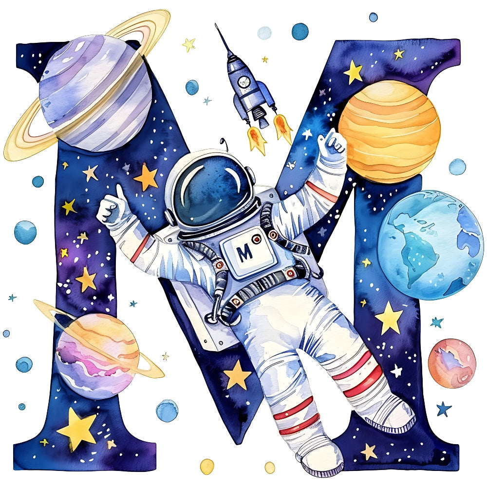 Space Alphabet Letter M Fabric Panel