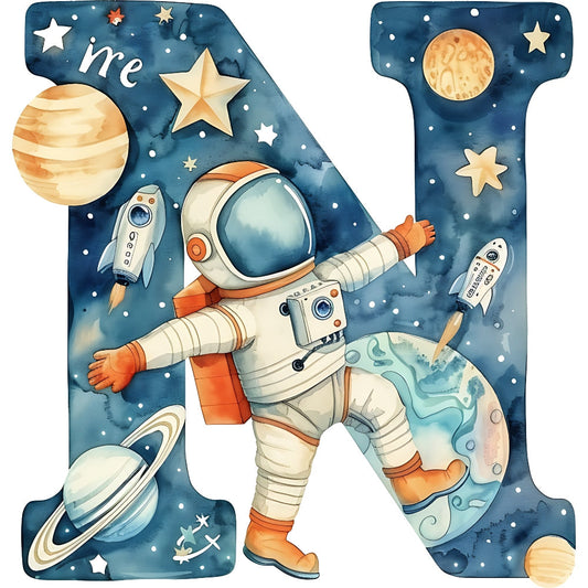 Space Alphabet Letter N Fabric Panel