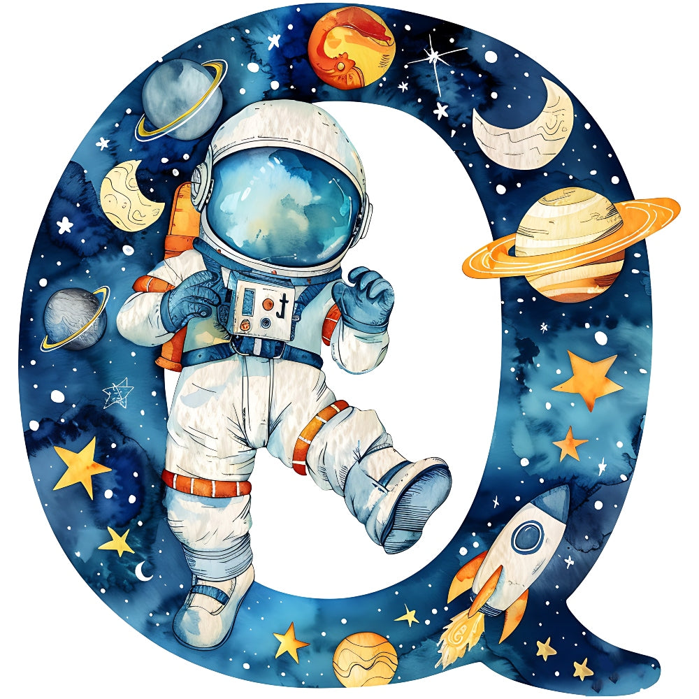Space Alphabet Letter Q Fabric Panel