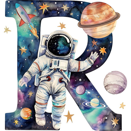 Space Alphabet Letter R Fabric Panel