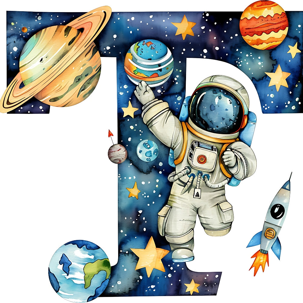 Space Alphabet Letter T Fabric Panel