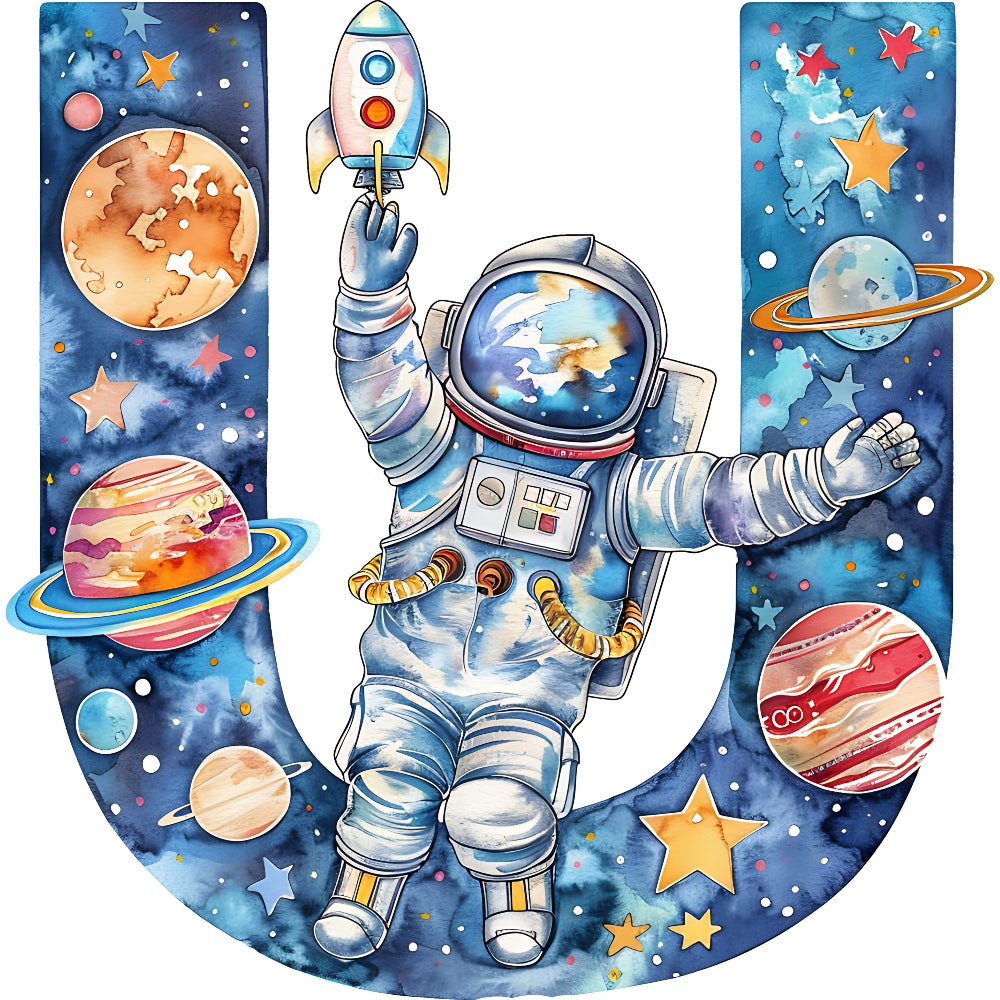 Space Alphabet Letter U Fabric Panel