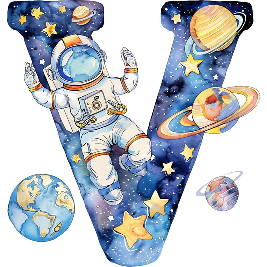 Space Alphabet Letter V Fabric Panel