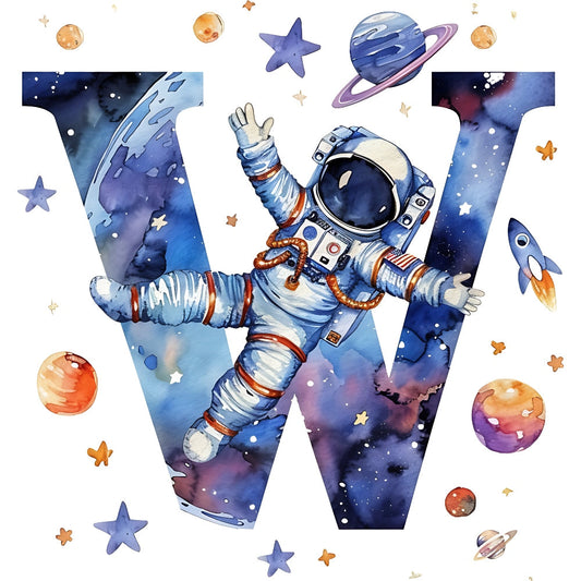 Space Alphabet Letter W Fabric Panel