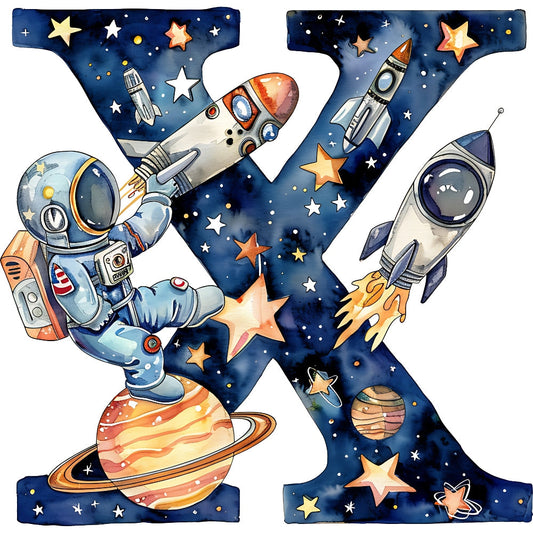 Space Alphabet Letter X Fabric Panel