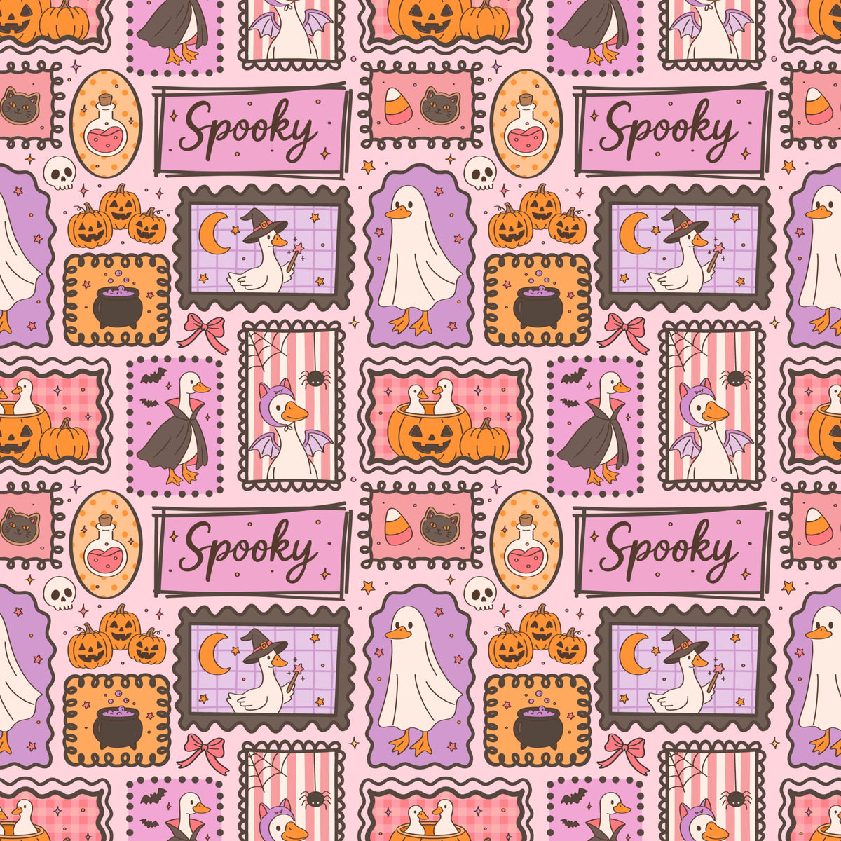 Spooky Stamps Halloween Pattern 1 Quilting Cotton Fabric
