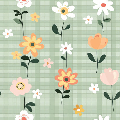Spring Floral Plaid Pattern 5 Quilting Cotton Fabric