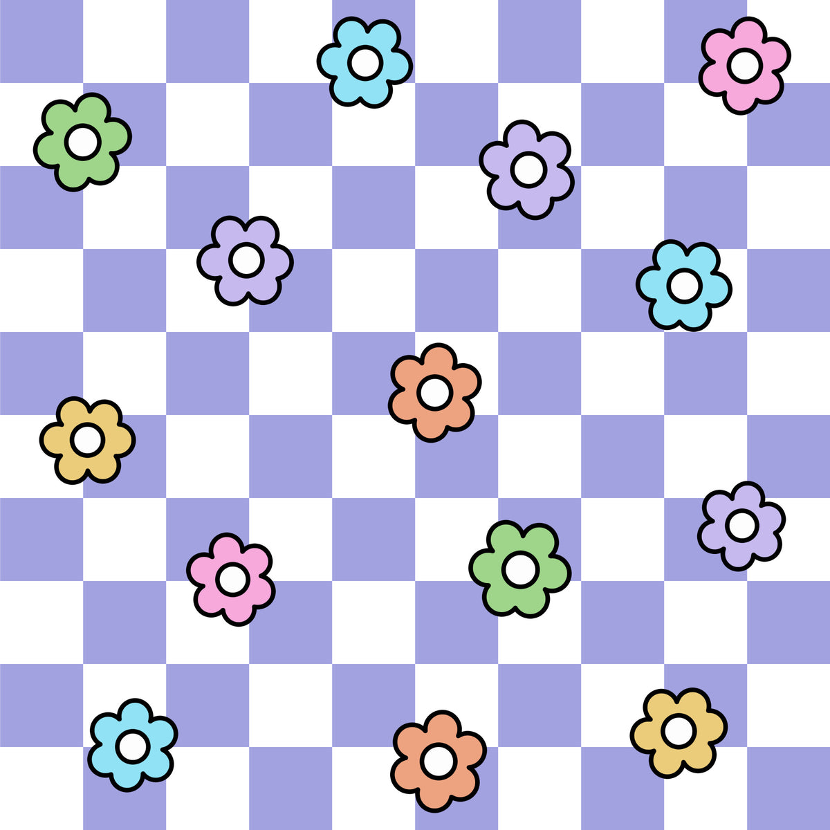 Spring Flower Checkered Pattern 1 Quilting Cotton Fabric