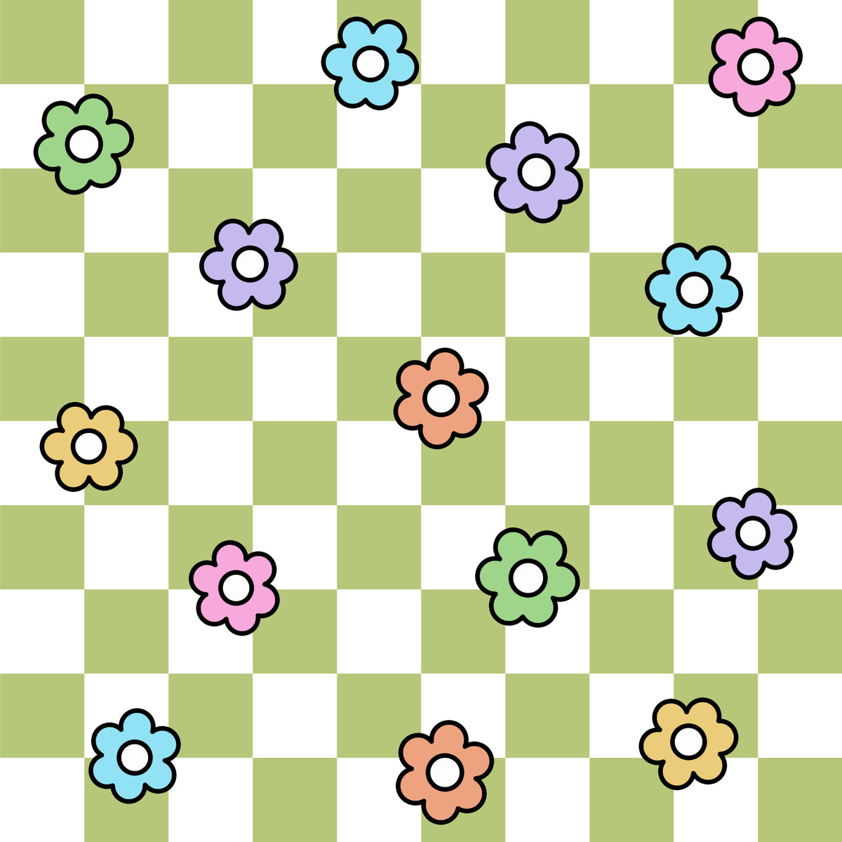 Spring Flower Checkered Pattern 10 Quilting Cotton Fabric