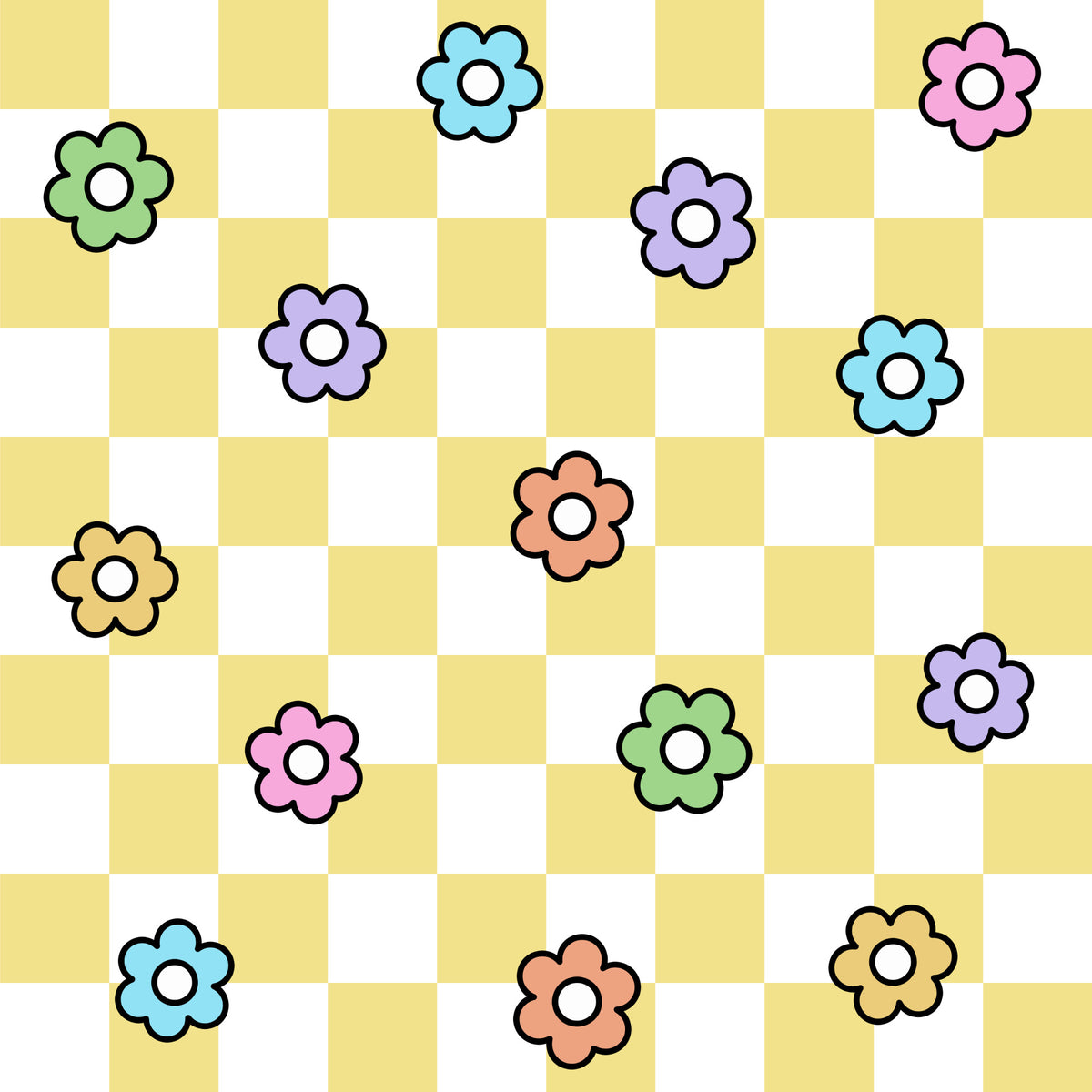 Spring Flower Checkered Pattern 12 Quilting Cotton Fabric
