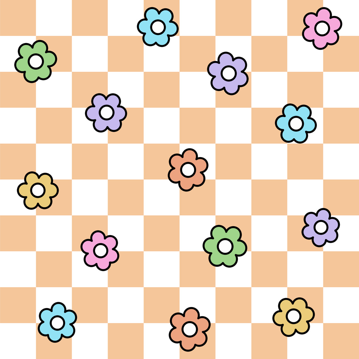 Spring Flower Checkered Pattern 15 Quilting Cotton Fabric