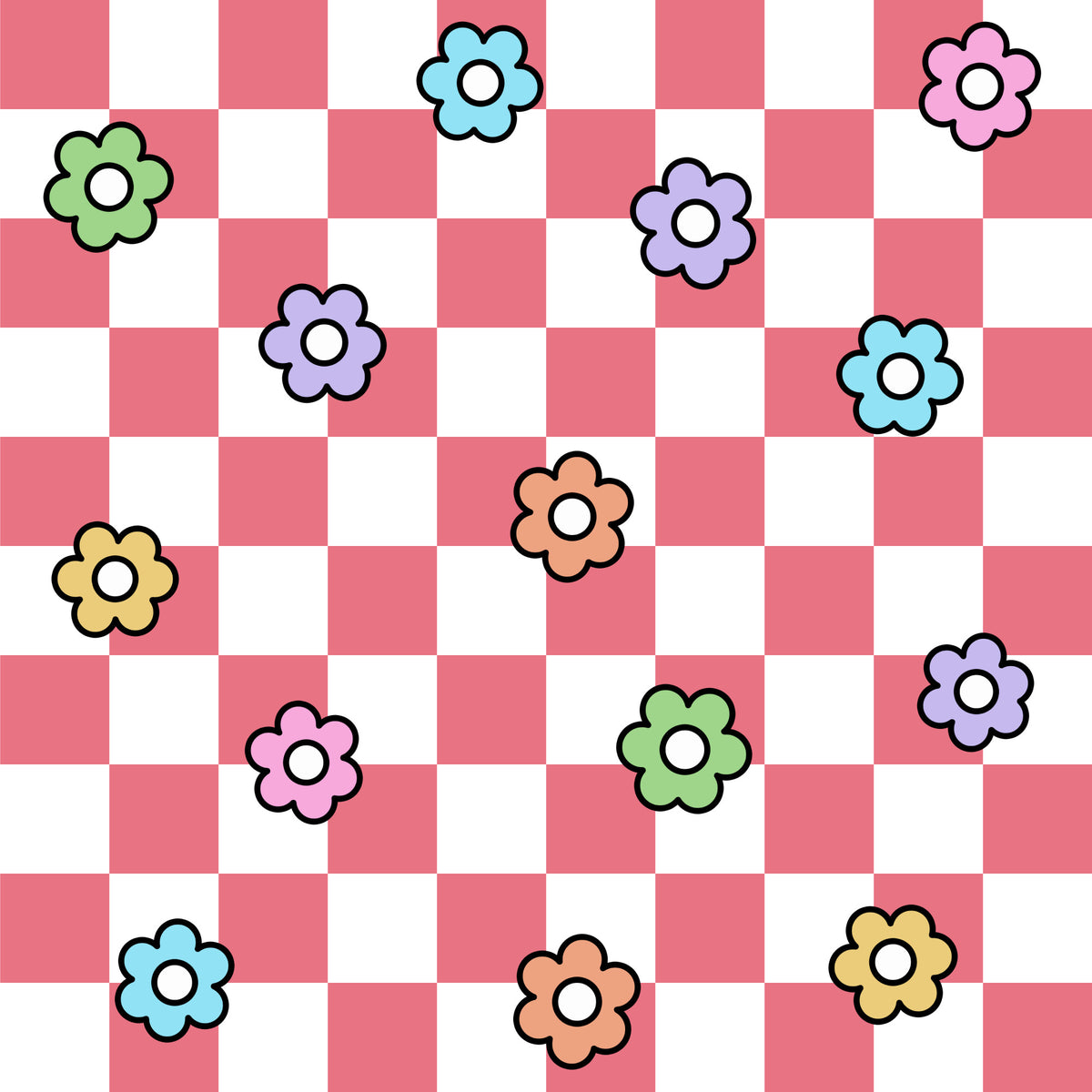 Spring Flower Checkered Pattern 18 Quilting Cotton Fabric
