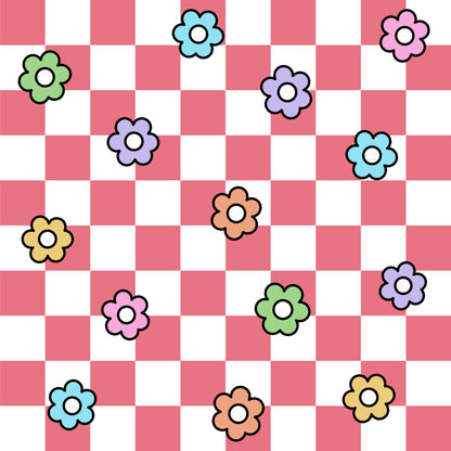 Spring Flower Checkered Pattern 18 Quilting Cotton Fabric