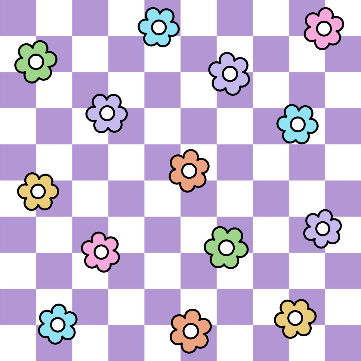 Spring Flower Checkered Pattern 2 Quilting Cotton Fabric