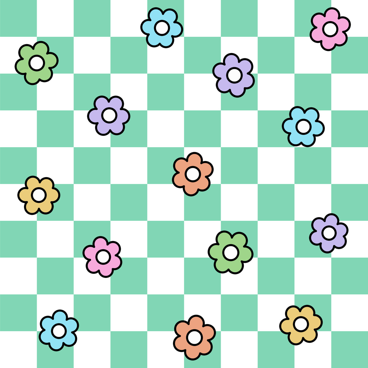 Spring Flower Checkered Pattern 21 Quilting Cotton Fabric