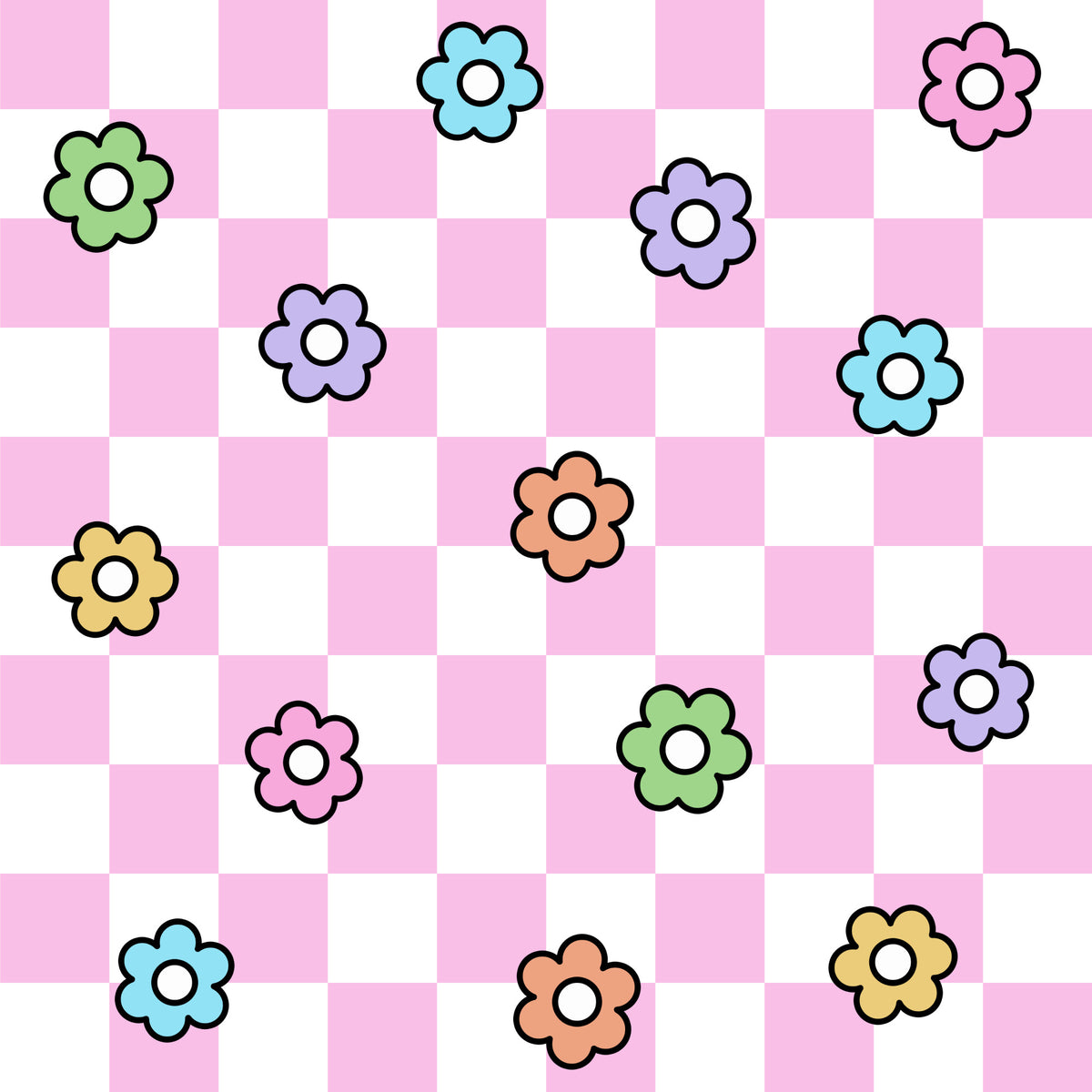 Spring Flower Checkered Pattern 23 Quilting Cotton Fabric