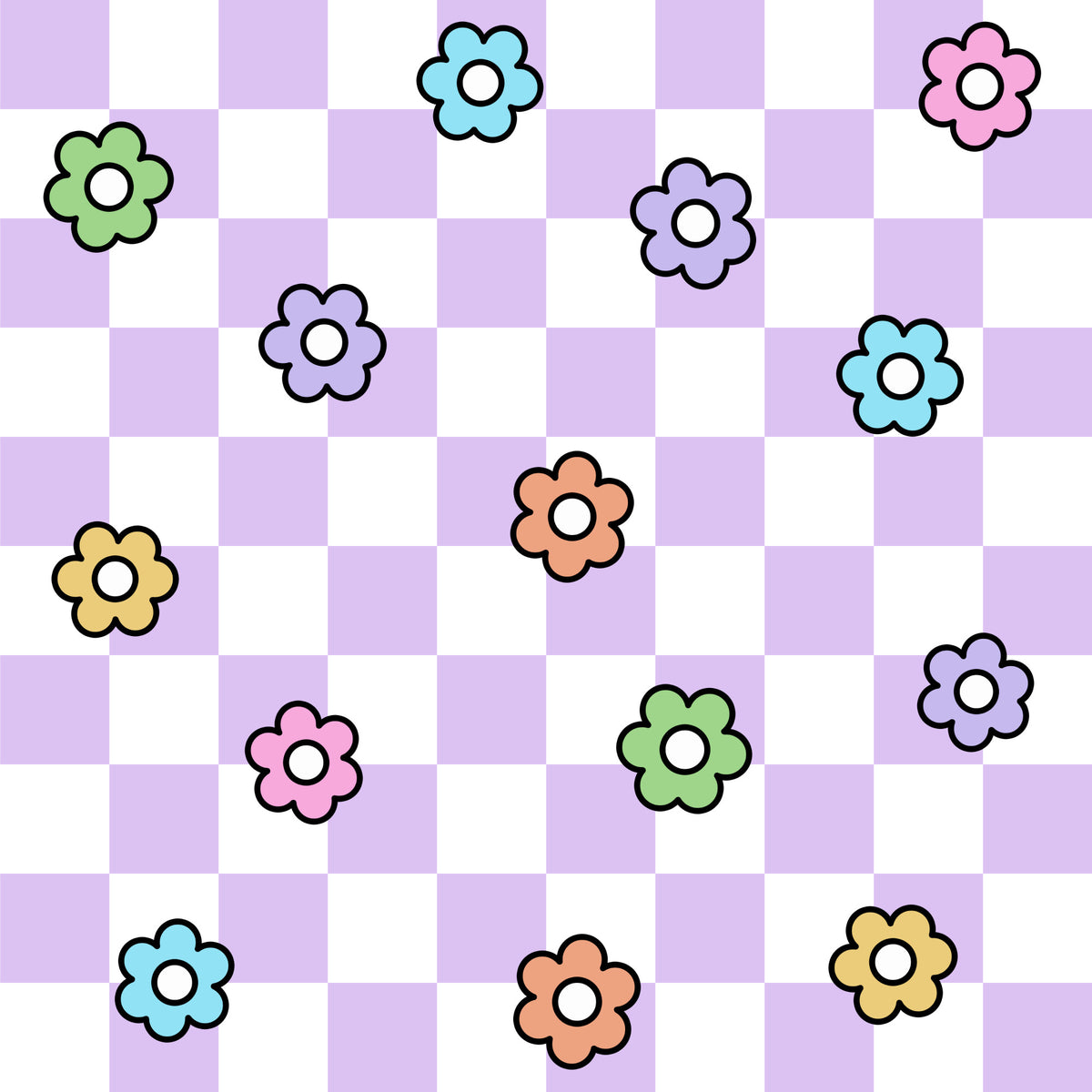 Spring Flower Checkered Pattern 24 Quilting Cotton Fabric