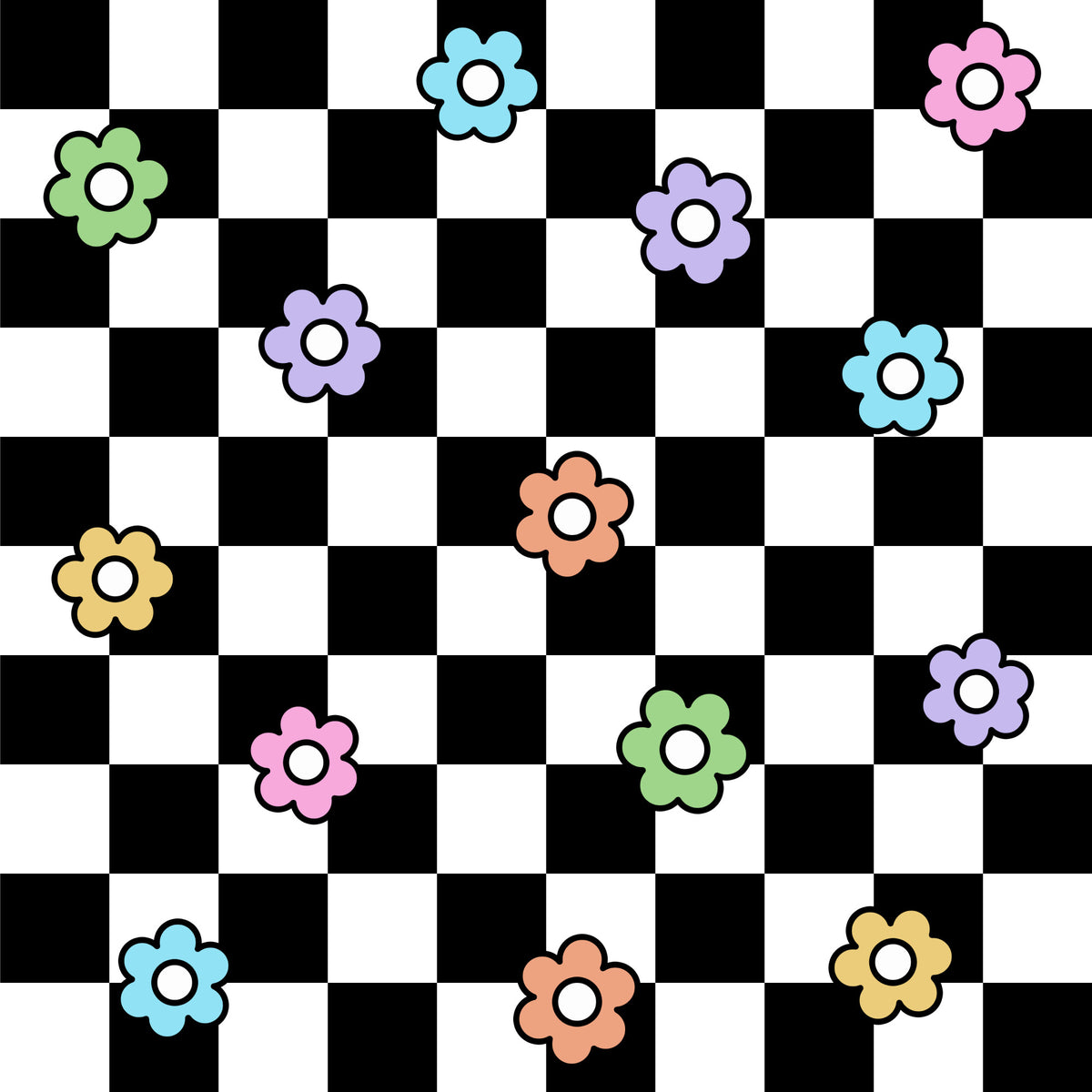 Spring Flower Checkered Pattern 25 Quilting Cotton Fabric