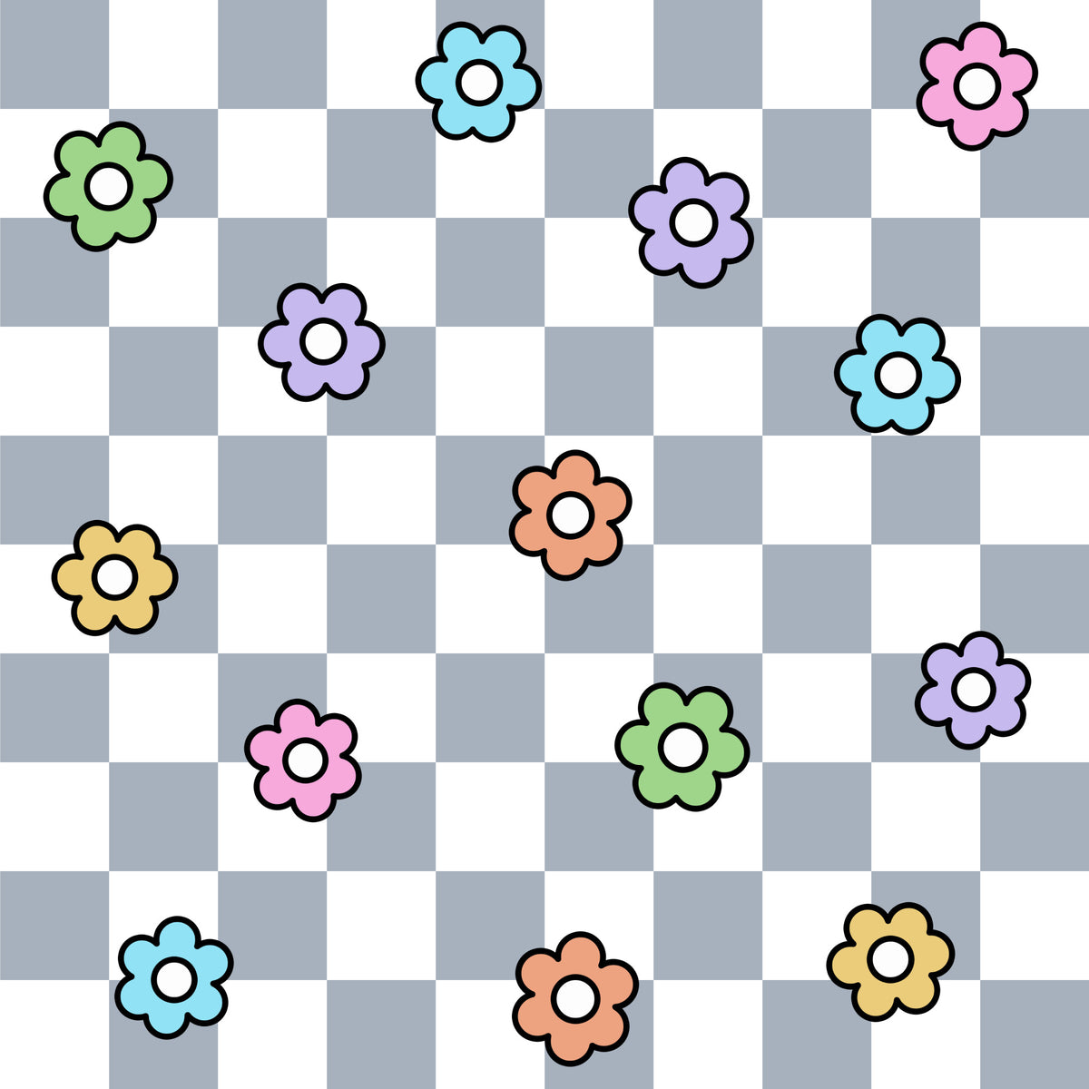 Spring Flower Checkered Pattern 27 Quilting Cotton Fabric
