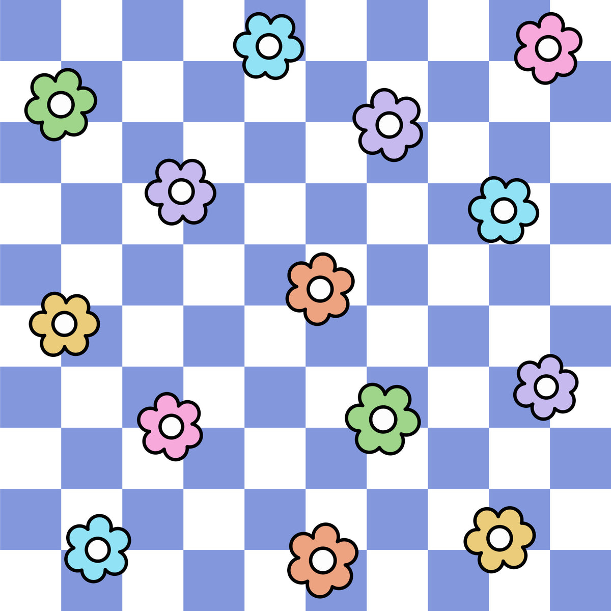 Spring Flower Checkered Pattern 3 Quilting Cotton Fabric