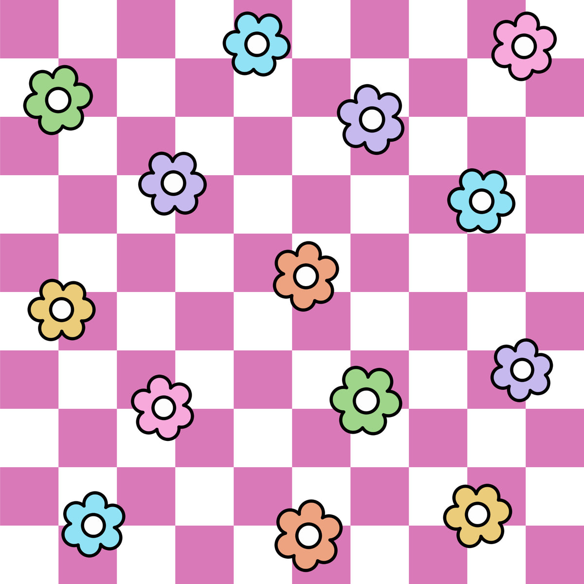 Spring Flower Checkered Pattern 30 Quilting Cotton Fabric
