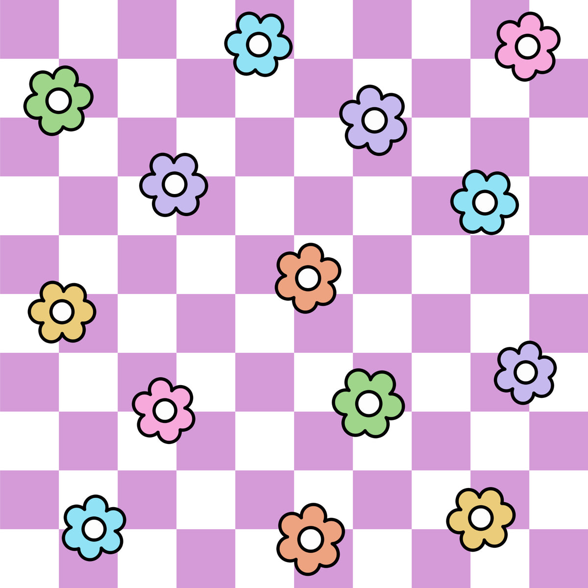 Spring Flower Checkered Pattern 32 Quilting Cotton Fabric