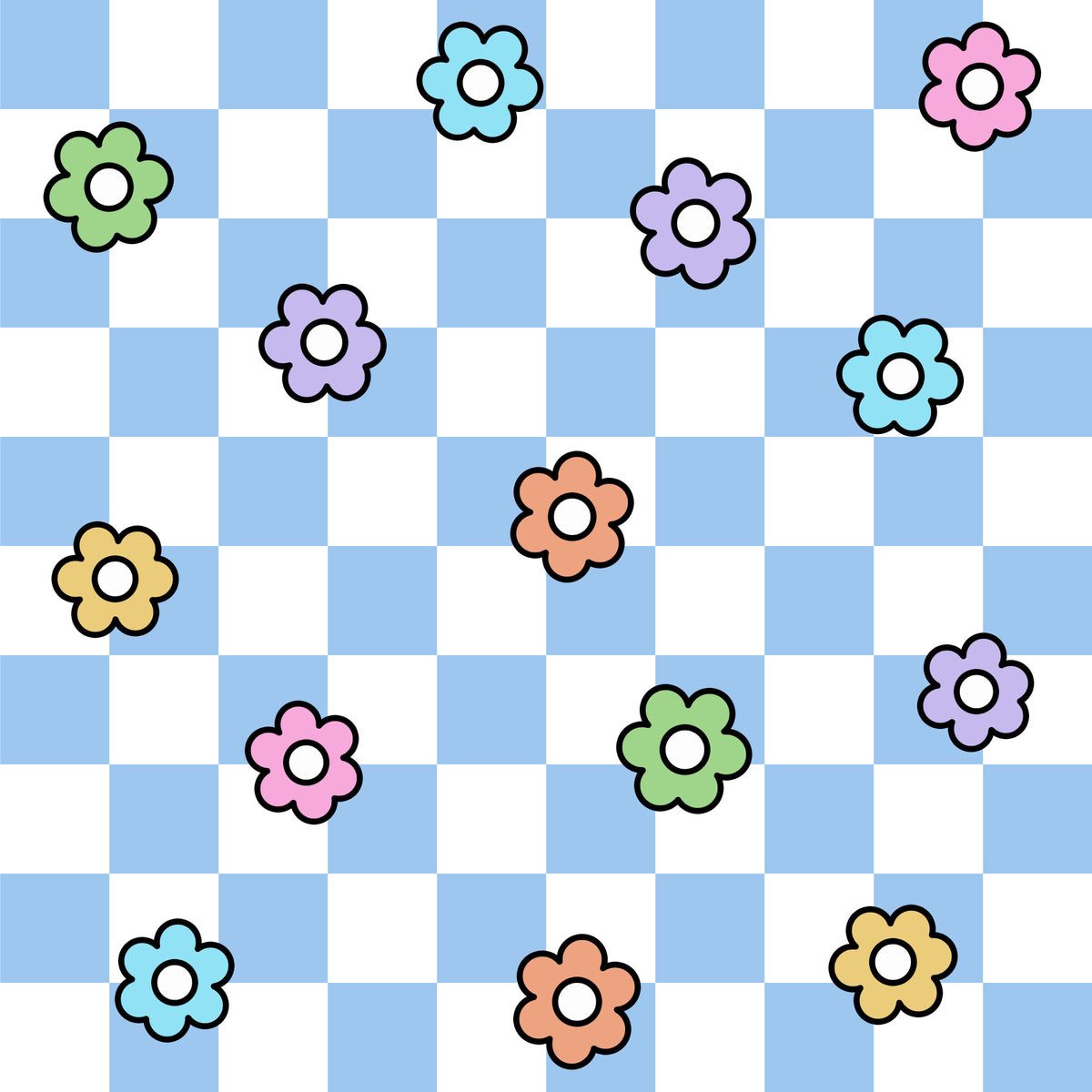 Spring Flower Checkered Pattern 4 Quilting Cotton Fabric