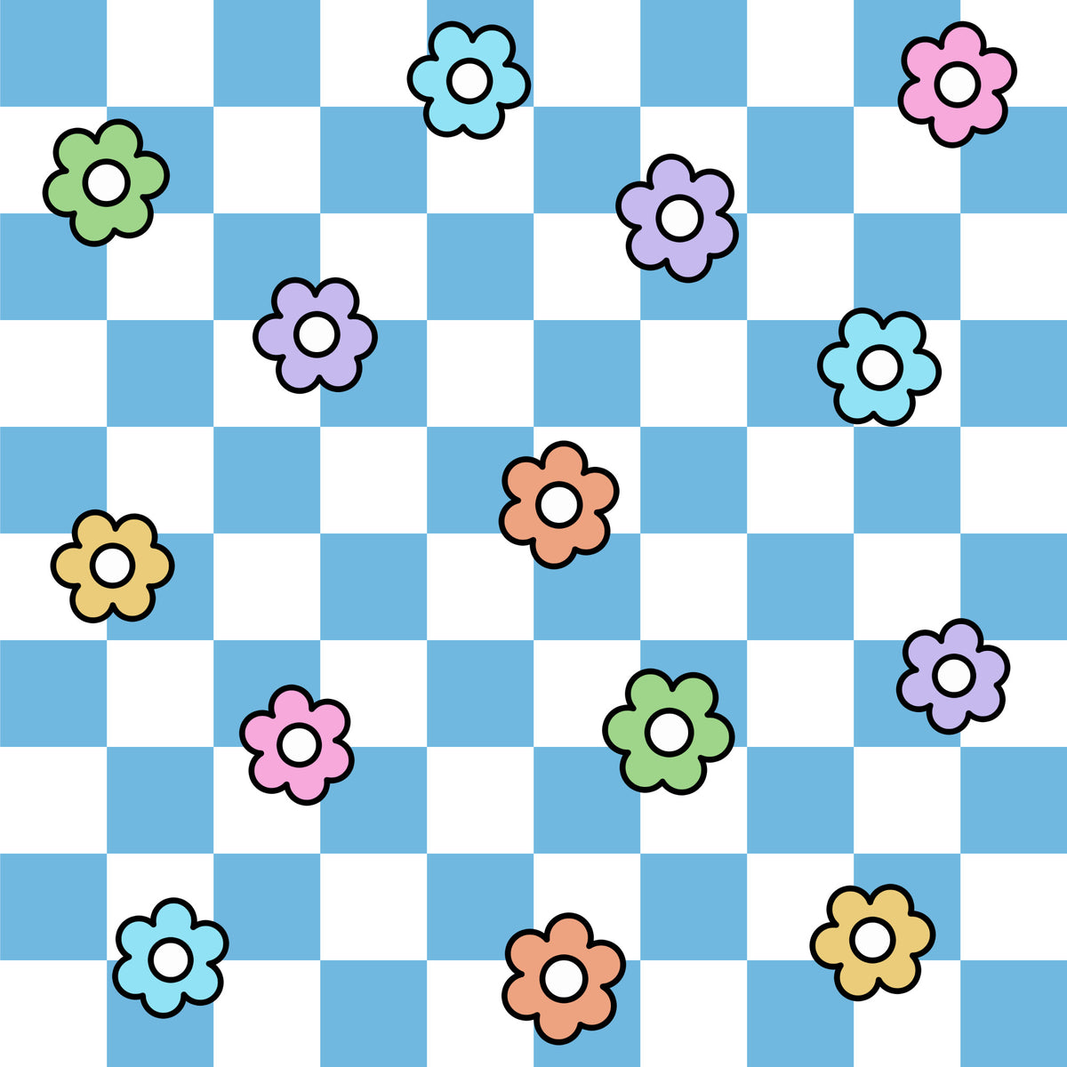 Spring Flower Checkered Pattern 5 Quilting Cotton Fabric