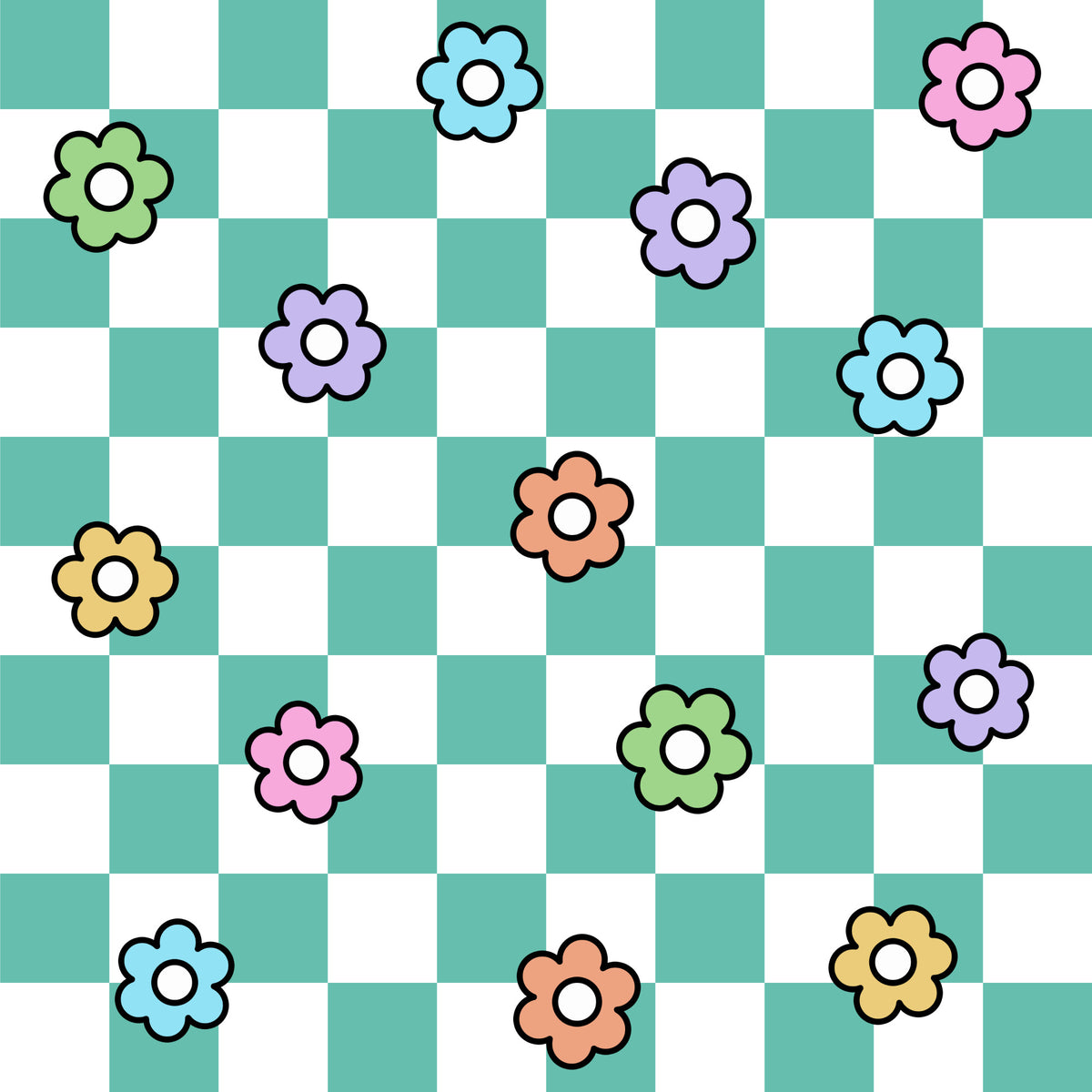 Spring Flower Checkered Pattern 6 Quilting Cotton Fabric