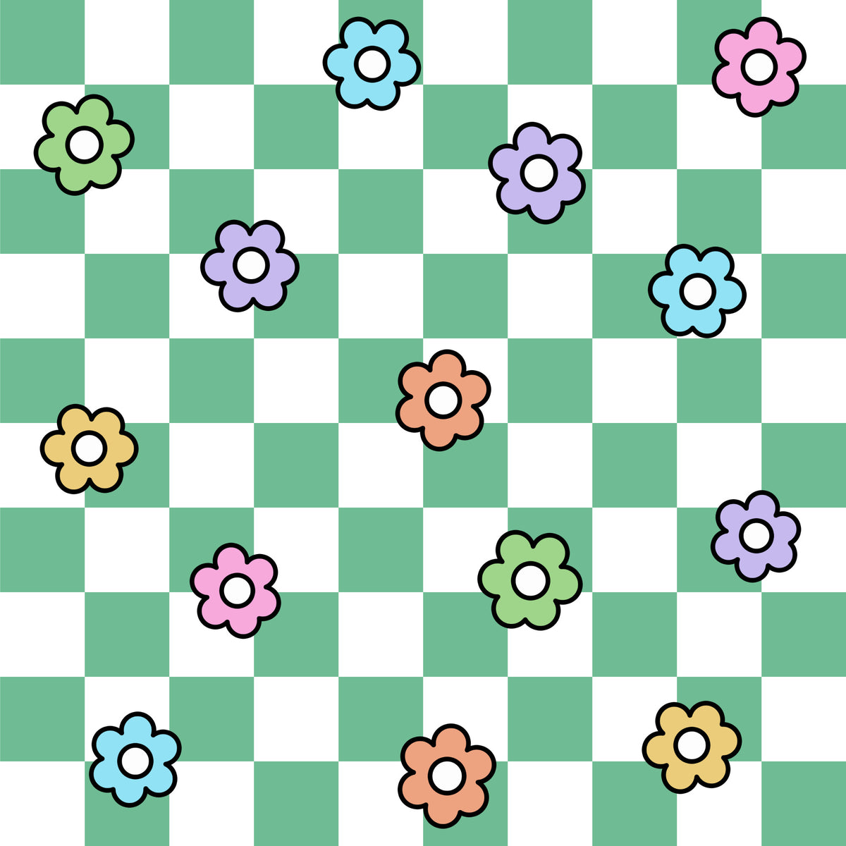 Spring Flower Checkered Pattern 8 Quilting Cotton Fabric