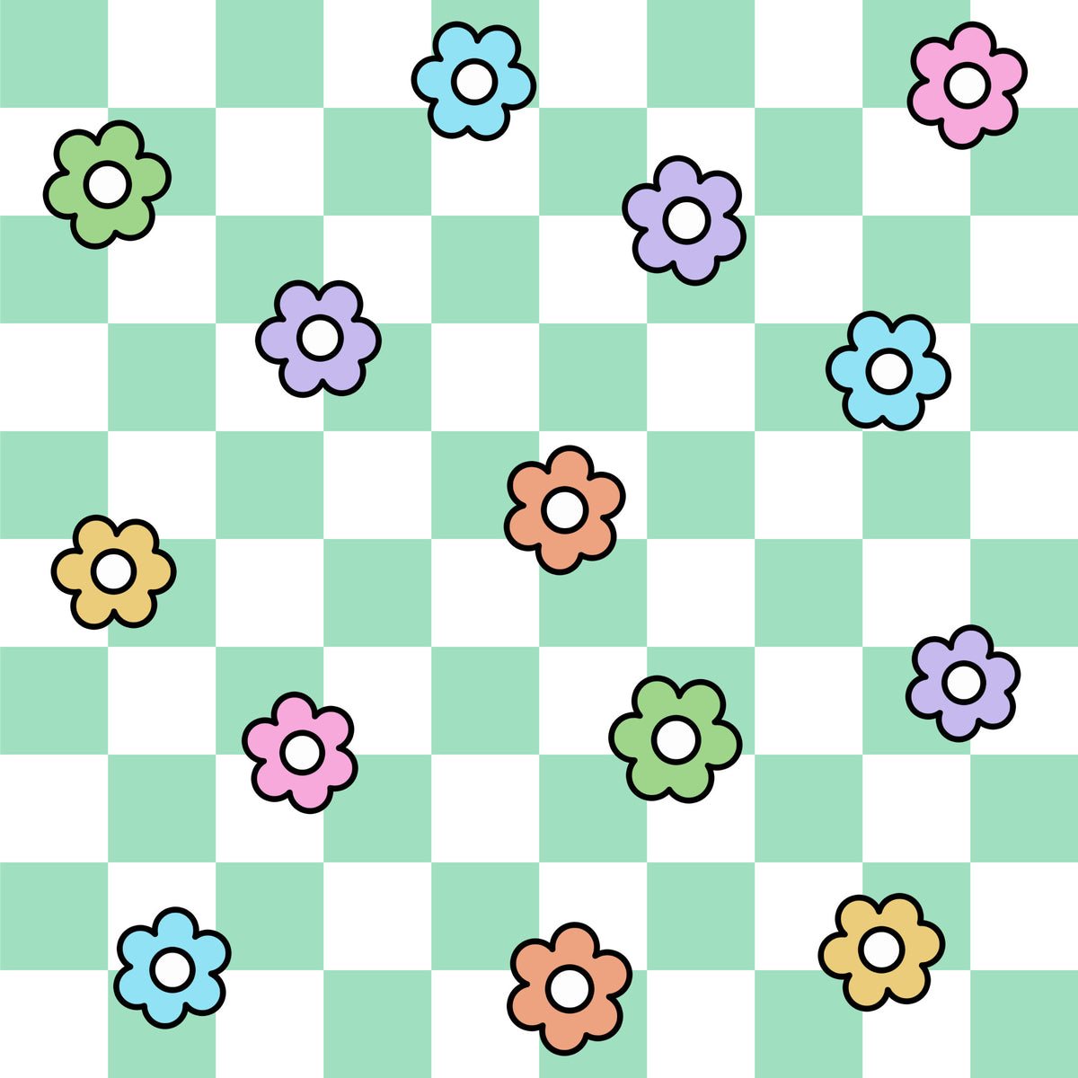 Spring Flower Checkered Pattern 9 Quilting Cotton Fabric