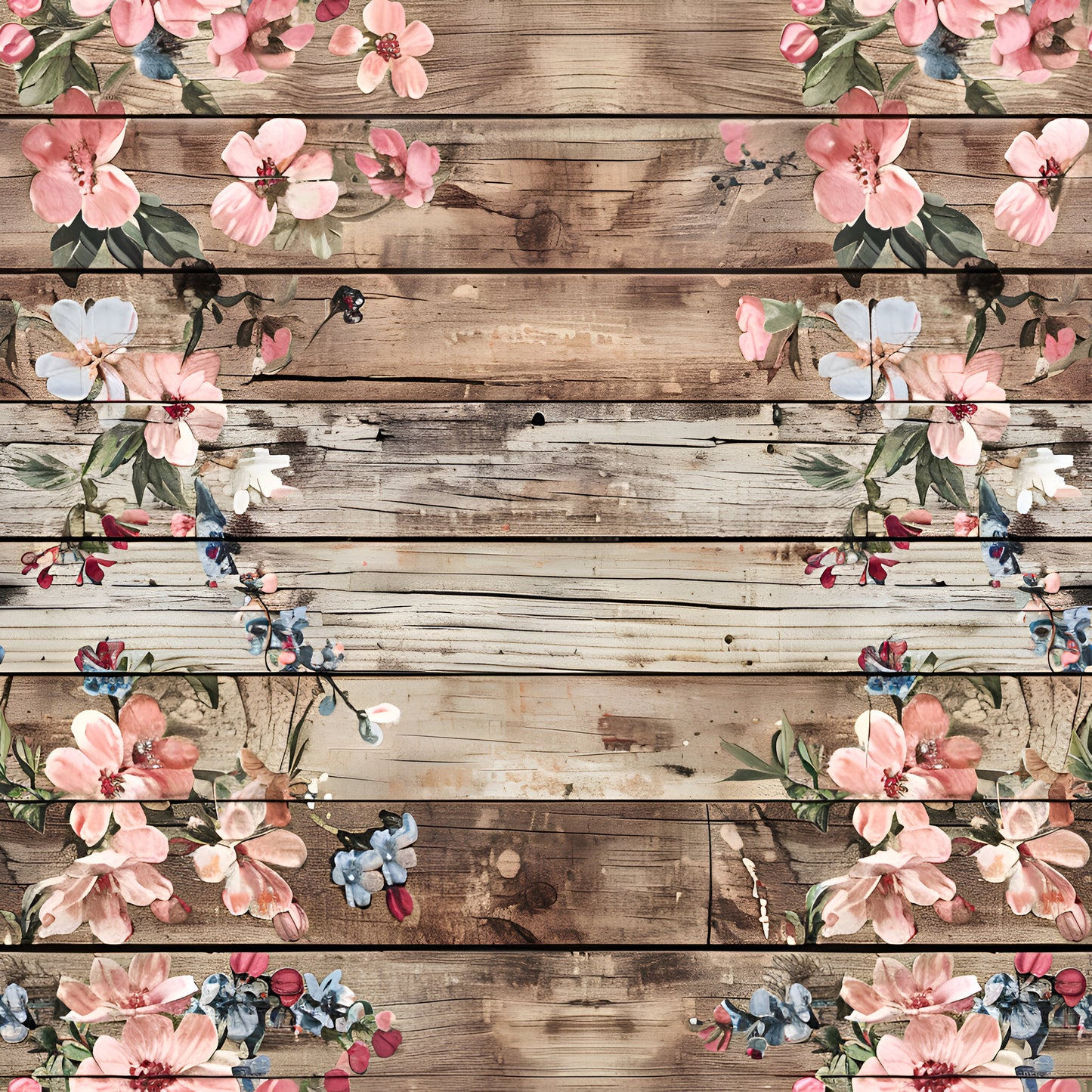 Spring Flowers Rustic Wood Background Pattern 10 Quilting Cotton Fabric