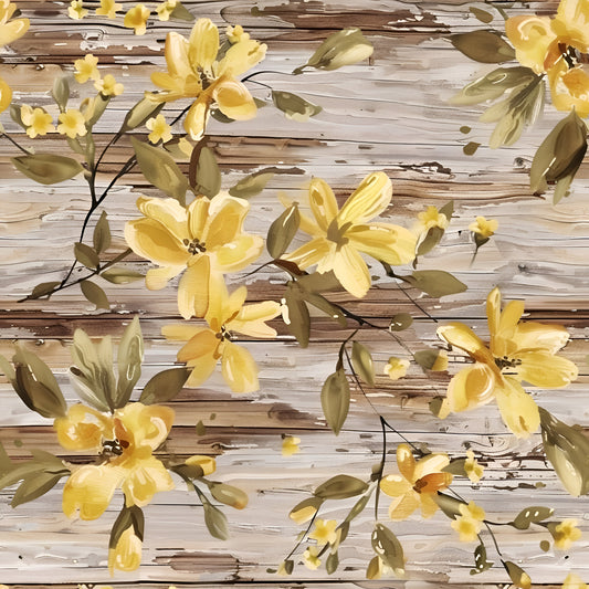 Spring Flowers Rustic Wood Background Pattern 11 Quilting Cotton Fabric